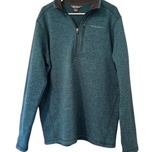 Eddie Bauer Sweatshirt Men's Teal Knit 1/4 Zip Pullover Jacket Outdoor Size TL